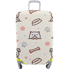 Pug-dog-cat-with-bone-fish-bones-paw-prints-ball-seamless-pattern-vector-background Luggage Cover (large) by Jancukart