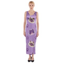 Cute-colorful-cat-kitten-with-paw-yarn-ball-seamless-pattern Fitted Maxi Dress by Jancukart