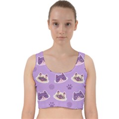 Cute-colorful-cat-kitten-with-paw-yarn-ball-seamless-pattern Velvet Racer Back Crop Top by Jancukart