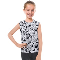 Seamless-pattern-with-black-white-doodle-dogs Kids  Mesh Tank Top by Jancukart