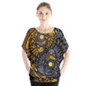 Yin-yang-owl-doodle-ornament-illustration Batwing Chiffon Blouse View1