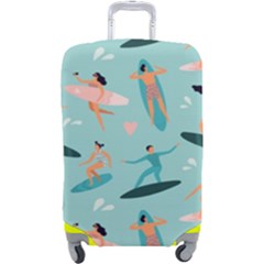 Beach-surfing-surfers-with-surfboards-surfer-rides-wave-summer-outdoors-surfboards-seamless-pattern- Luggage Cover (large) by Jancukart