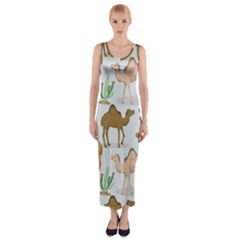 Camels-cactus-desert-pattern Fitted Maxi Dress by Jancukart