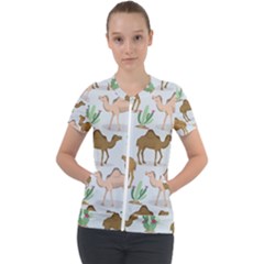 Camels-cactus-desert-pattern Short Sleeve Zip Up Jacket by Jancukart