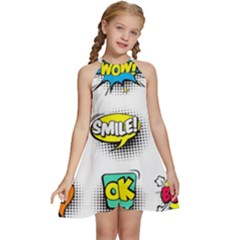 Set-colorful-comic-speech-bubbles Kids  Halter Collar Waist Tie Chiffon Dress by Jancukart