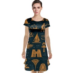 Dark-seamless-pattern-symbols-landmarks-signs-egypt Cap Sleeve Nightdress by Jancukart