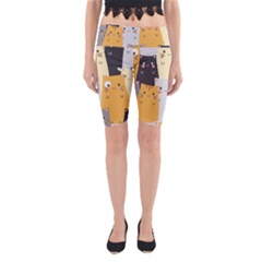 Seamless Pattern Cute Cat Cartoons Yoga Cropped Leggings by Wegoenart