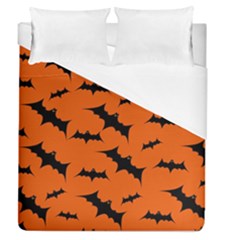 Halloween Card With Bats Flying Pattern Duvet Cover (queen Size) by Wegoenart