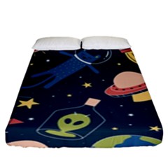 Seamless Pattern With Funny Alien Cat Galaxy Fitted Sheet (king Size) by Wegoenart