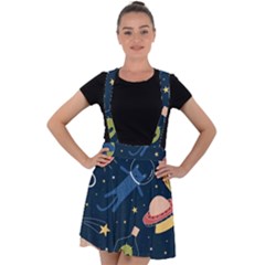 Seamless Pattern With Funny Alien Cat Galaxy Velvet Suspender Skater Skirt by Wegoenart