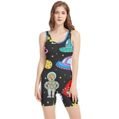 Seamless Pattern With Space Object Ufo Rocket Alien Hand Drawn Element Space Women s Wrestling Singlet by Wegoenart