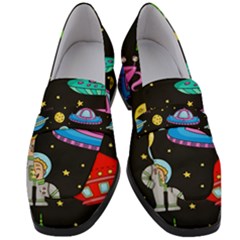 Seamless Pattern With Space Object Ufo Rocket Alien Hand Drawn Element Space Women s Chunky Heel Loafers by Wegoenart