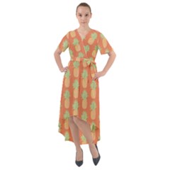 Pineapple Orange Pastel Front Wrap High Low Dress by ConteMonfrey