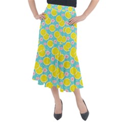 Blue Neon Lemons Midi Mermaid Skirt by ConteMonfrey