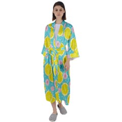 Blue Neon Lemons Maxi Satin Kimono by ConteMonfrey