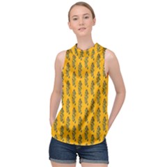 Yellow Lemon Branches Garda High Neck Satin Top by ConteMonfrey