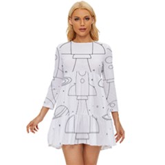 Going To Space - Cute Starship Doodle  Long Sleeve Babydoll Dress by ConteMonfrey