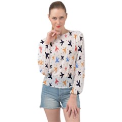 Sky Birds - Airplanes Banded Bottom Chiffon Top by ConteMonfrey