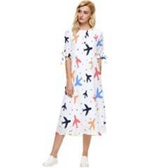 Sky Birds - Airplanes Bow Sleeve Chiffon Midi Dress by ConteMonfrey