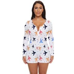 Sky Birds - Airplanes Long Sleeve Boyleg Swimsuit by ConteMonfrey