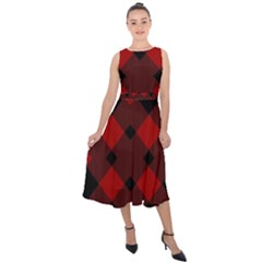 Red Diagonal Plaid Big Midi Tie-back Chiffon Dress by ConteMonfrey