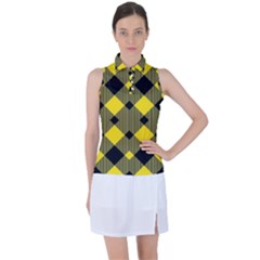 Yellow Diagonal Plaids Women s Sleeveless Polo Tee by ConteMonfrey