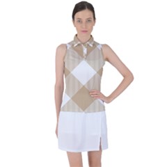 Clean Brown White Plaids Women s Sleeveless Polo Tee by ConteMonfrey