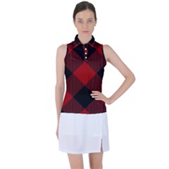 Black And Dark Red Plaids Women s Sleeveless Polo Tee by ConteMonfrey