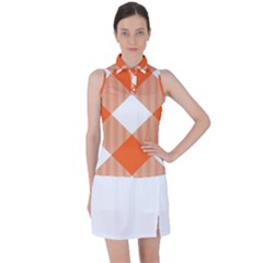 Orange And White Diagonal Plaids Women s Sleeveless Polo Tee by ConteMonfrey