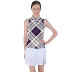 Blue, Purple And White Diagonal Plaids Women s Sleeveless Polo Tee by ConteMonfrey