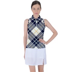 Black, Yellow And White Diagonal Plaids Women s Sleeveless Polo Tee by ConteMonfrey