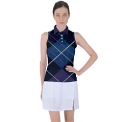 Modern Blue Plaid Women s Sleeveless Polo Tee by ConteMonfrey