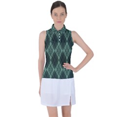 Dark Green Multi Colors Plaid  Women s Sleeveless Polo Tee by ConteMonfrey