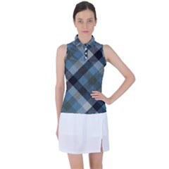 Black And Blue Iced Plaids  Women s Sleeveless Polo Tee by ConteMonfrey