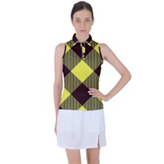 Black And Yellow Plaids Diagonal Women s Sleeveless Polo Tee by ConteMonfrey