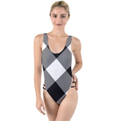 Black And White Diagonal Plaids High Leg Strappy Swimsuit by ConteMonfrey