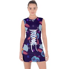 Owl Pattern Background Lace Up Front Bodycon Dress by Wegoenart