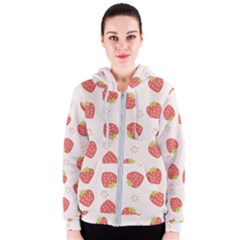 Strawberries Pattern Design Women s Zipper Hoodie by Wegoenart