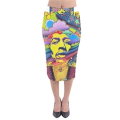 Psychedelic Rock Jimi Hendrix Velvet Midi Pencil Skirt by Jancukart