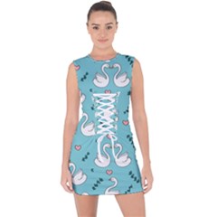 Elegant Swan Pattern Design Lace Up Front Bodycon Dress by Wegoenart