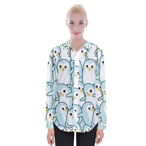 Penguin Pattern Womens Long Sleeve Shirt by Wegoenart