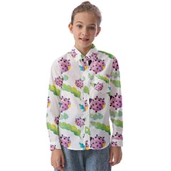 Watercolor-pattern-with-lady-bug Kids  Long Sleeve Shirt by Wegoenart