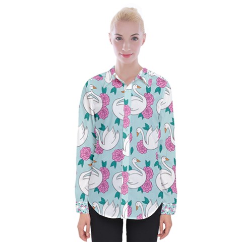 Classy Swan Pattern Womens Long Sleeve Shirt by Wegoenart