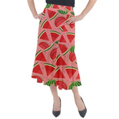 Red Watermelon  Midi Mermaid Skirt by ConteMonfrey