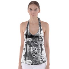 Drawing Angry Male Lion Roar Animal Babydoll Tankini Top by danenraven