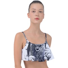 Drawing Angry Male Lion Roar Animal Frill Bikini Top by danenraven