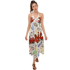 Music-color-elements Halter Tie Back Dress  by Wegoenart