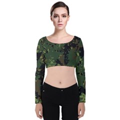 Military Background Grunge Velvet Long Sleeve Crop Top by Wegoenart