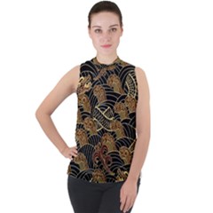 Oriental-traditional-seamless-pattern Mock Neck Chiffon Sleeveless Top by Wegoenart