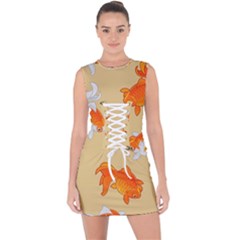 Gold Fish Seamless Pattern Background Lace Up Front Bodycon Dress by Wegoenart